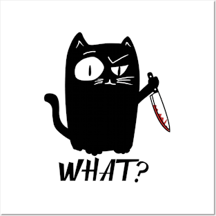 Cat What? Murderous Black Cat With Knife Posters and Art